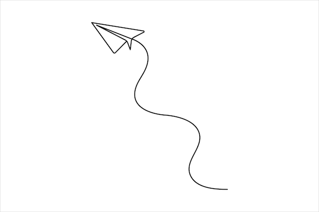 Continuous one line drawing of paper airplane flying design vector illustration