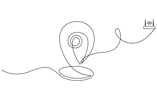 Continuous one line drawing of path and Location pointers Simple pins on way between two points