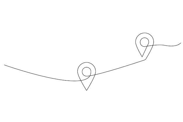 Continuous one line drawing of path and Location pointers two points in thin Linear style