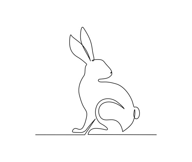 Continuous one line drawing of rabbit Cute bunny simple hand drawn vector illustration