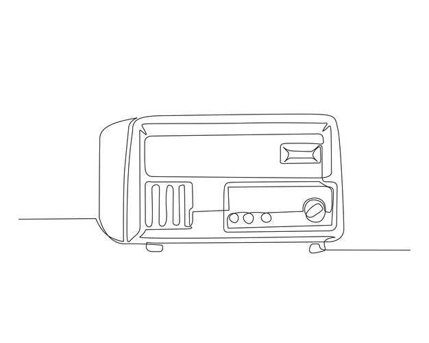 Continuous one line drawing of retro classic radio player