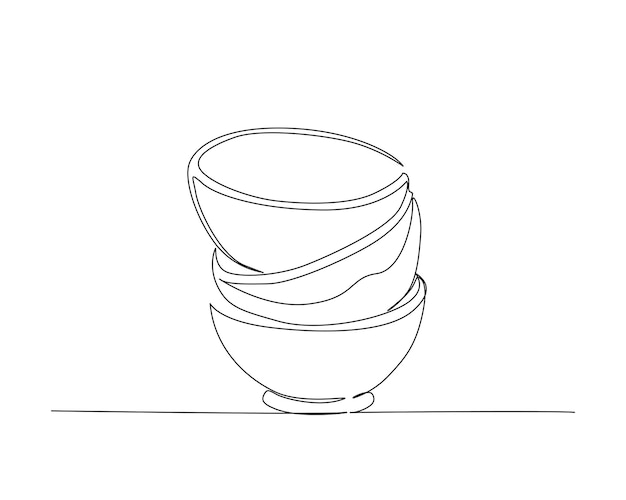 Continuous one line drawing of stack bowls