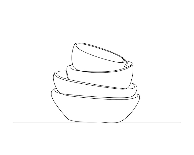 Continuous one line drawing of stack bowls
