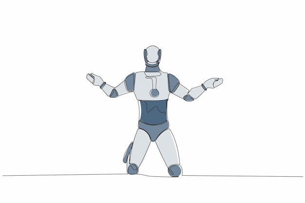 Continuous one line drawing robot despair suffer grief Sad gesture expression Burnout depression