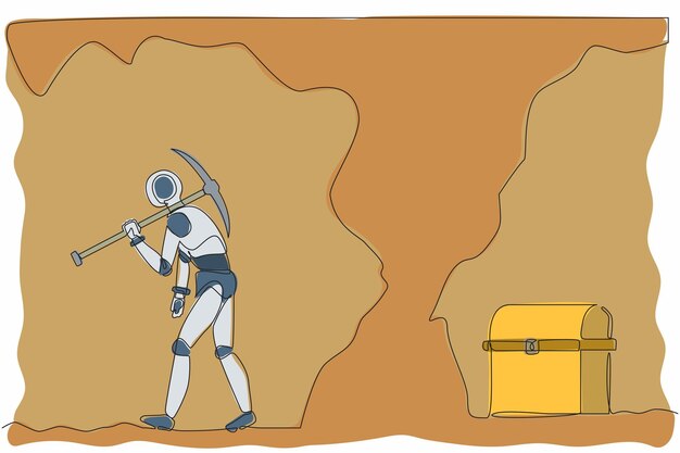 Continuous one line drawing robot gives up digging not knowing treasure chest is almost revealed