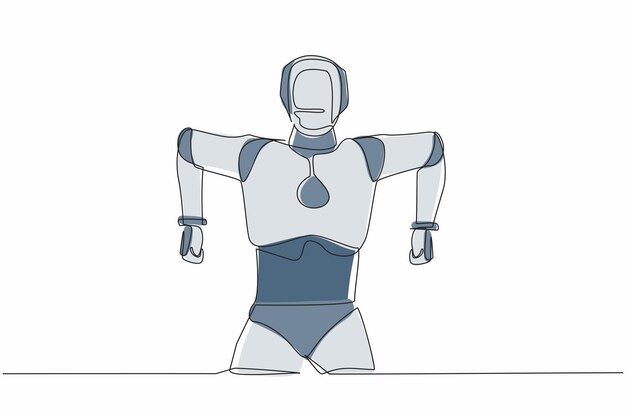 Continuous one line drawing robot standing with angry gesture Emotional in rage Feeling anger