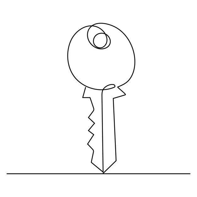 Continuous One line lock Keys on ring outline vector art illustration