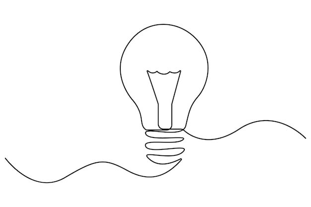 Continuous one line outline drawing of light bulb icon vector for creativity and innovation concept