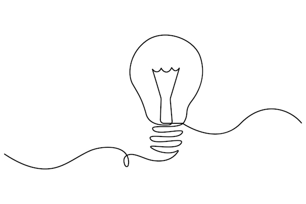 Continuous one line outline drawing of light bulb icon vector for creativity and innovation concept