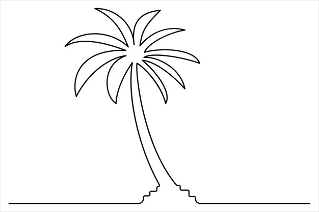 Continuous one line palm tree drawing Isolated on white background vector illustration