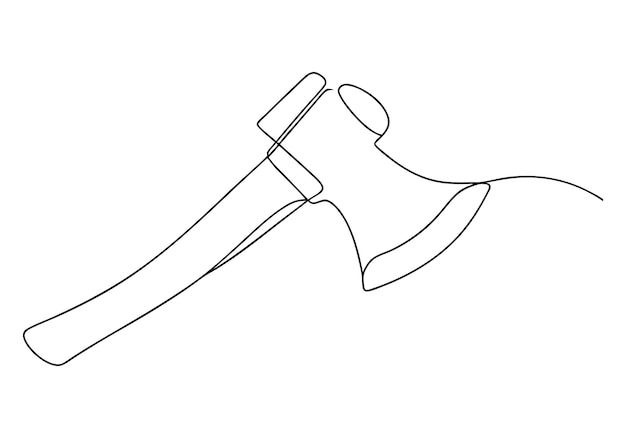 Continuous OneLine Drawing of a Wooden Axe Minimalist Tool Design