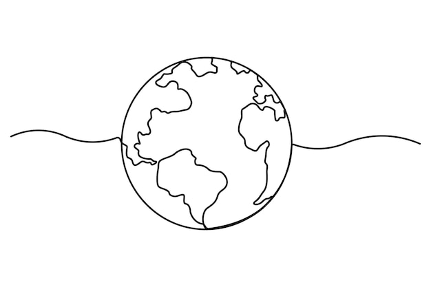 Continuous oneline earth globe outline vector illustration for minimalist and modern designs
