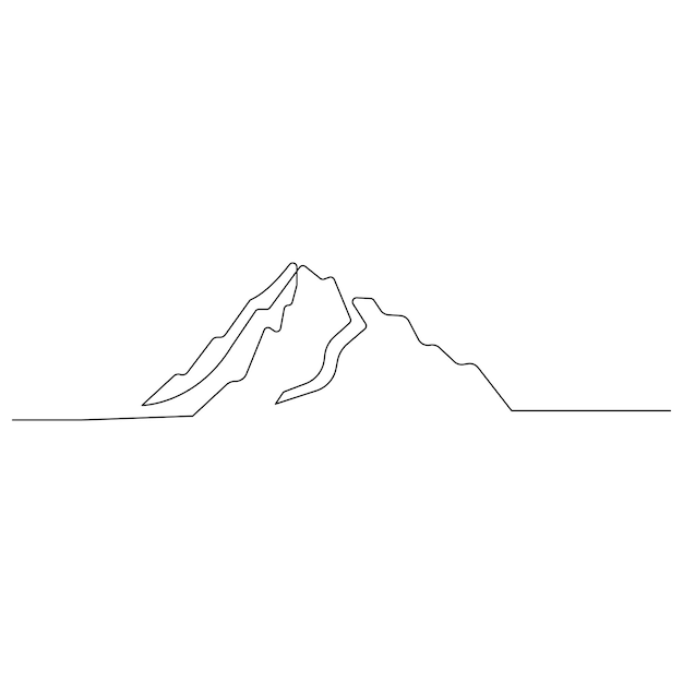 continuous single line art drawing of mountain landscape top view of mounts outline vector