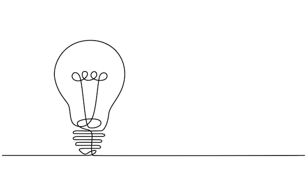 continuous single line drawing of light bulb with leaf on white background
