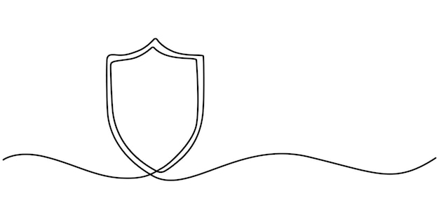 Continuous single line drawing of shield One line protect linear symbol Safety insurance concept