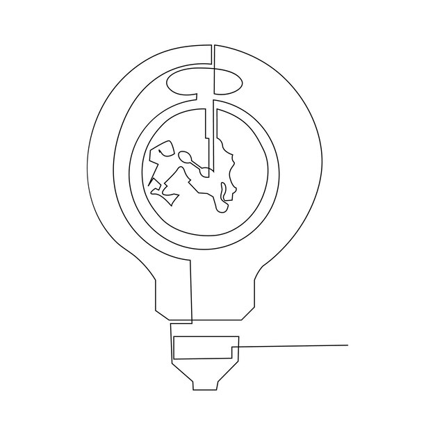 continuous single line earth globe world map outline vector art drawing and world earth hour design
