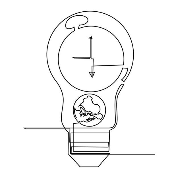 continuous single line earth globe world map outline vector art drawing and world earth hour design