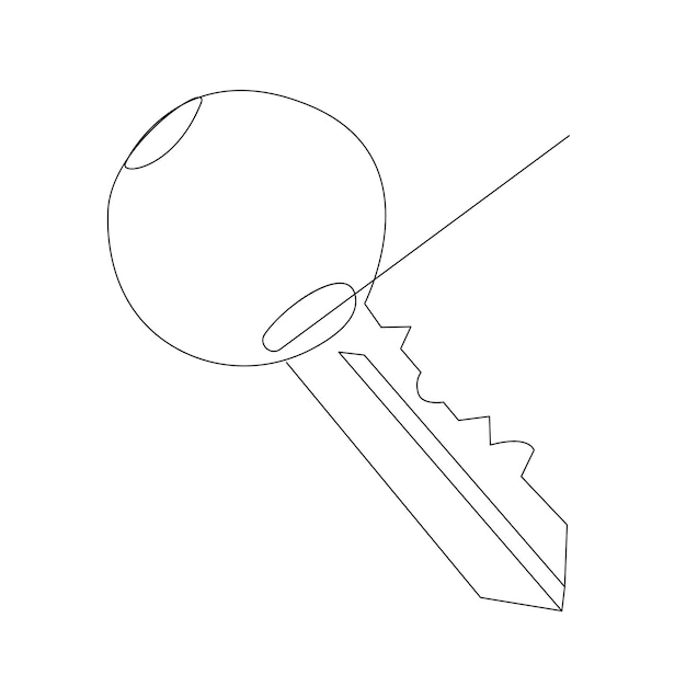 Continuous single line lock key outline vector art drawing