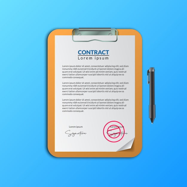 contract document paper with signature and stamp on the clipboard for approval business agreement documentation
