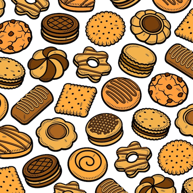 Cookies pattern background set. Collection icon cookies. Vector illustration
