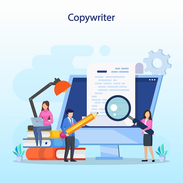 Copywriter web banner or landing page set Idea of writing texts Flat vector