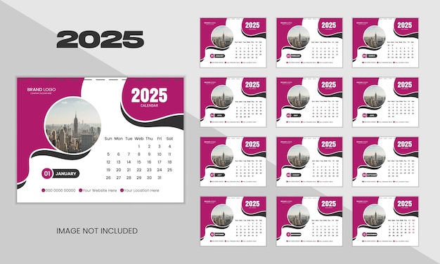 Corporate modern 2025 abstract designed 12 pages office desk calendar template