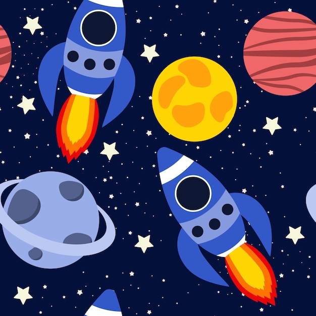 cosmic pattern with rocket and planets