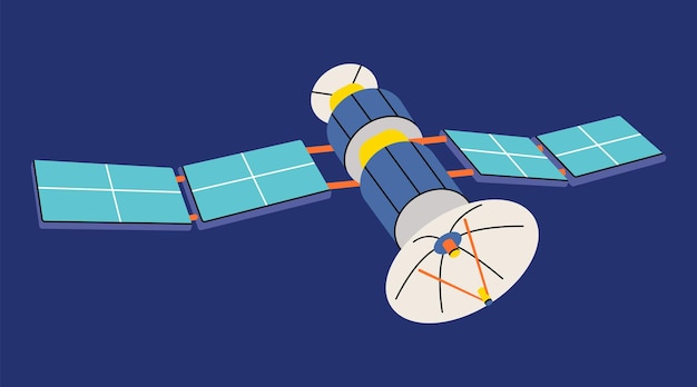 cosmic satellite, flat vector style. global network, world wide web, space, gps, signal, astronomy.
