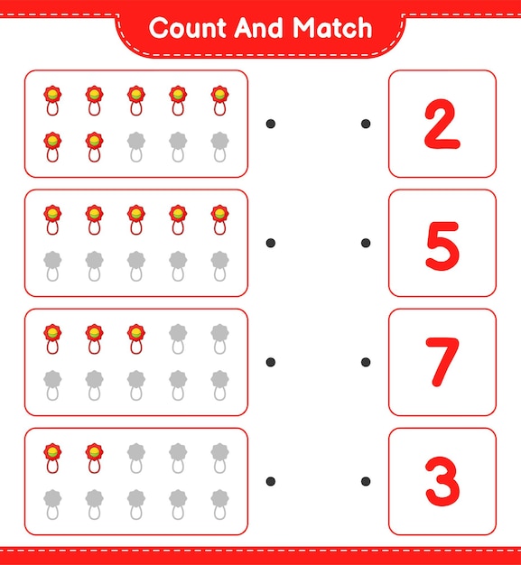 count and match, count the number of baby rattle and match with the right numbers.