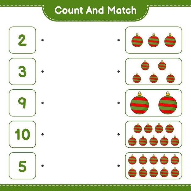 Count and match count the number of Christmas Ball and match with the right numbers
