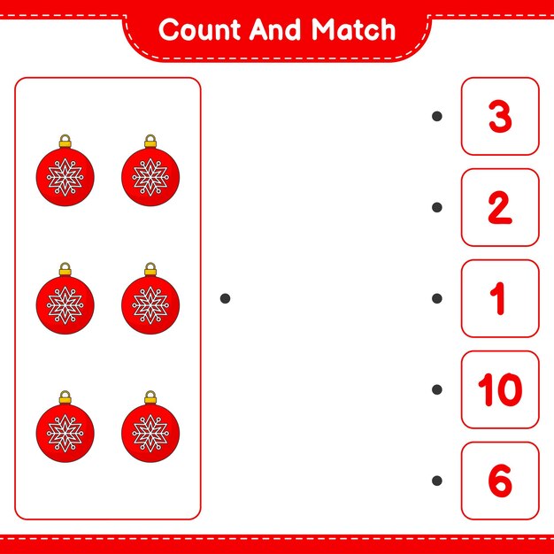 Count and match count the number of Christmas Ball and match with the right numbers