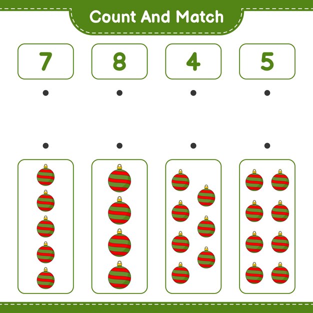 Count and match count the number of Christmas Ball and match with the right numbers