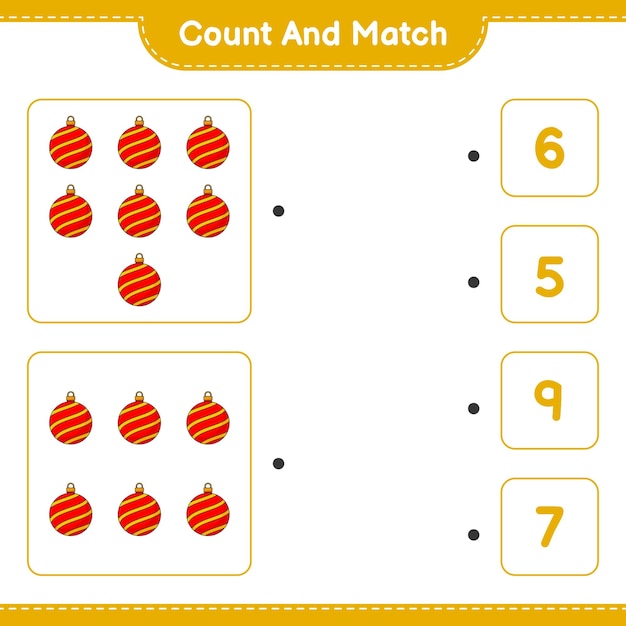 Count and match count the number of Christmas Ball and match with the right numbers