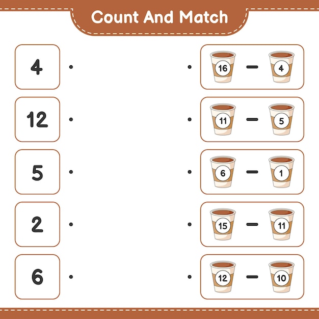 Count and match count the number of Coffee Cup and match with the right numbers