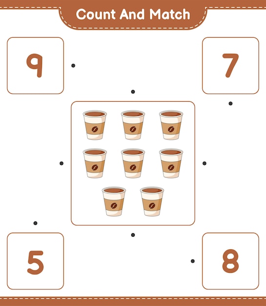 Count and match count the number of Coffee Cup and match with the right numbers