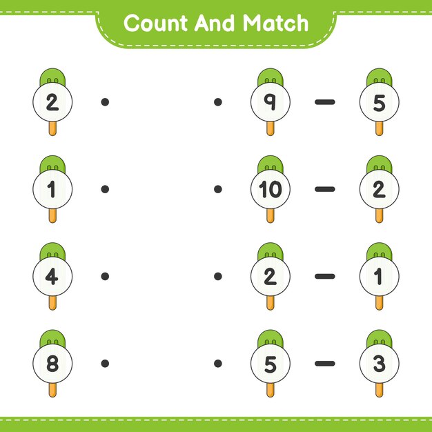 count and match, count the number of ice cream and match with the right numbers. educational children game, printable worksheet, vector illustration