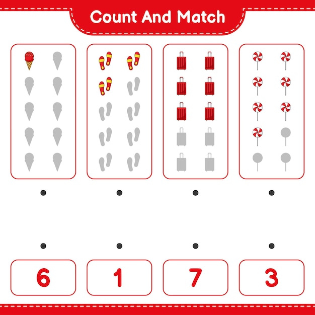 Count and match count the number of Ice Cream Flip Flop Travel Bag Candy