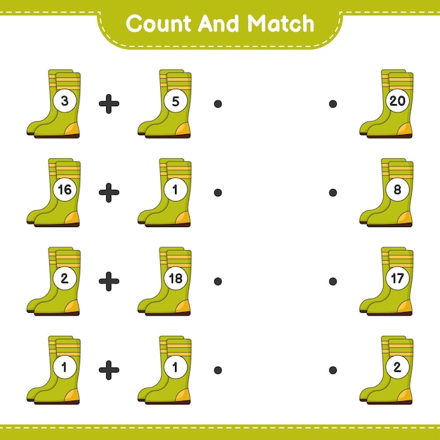Count and match count the number of Rubber Boots and match with the right numbers