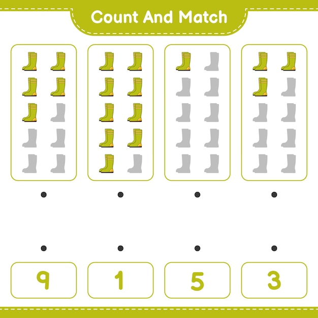 Count and match count the number of Rubber Boots and match with the right numbers