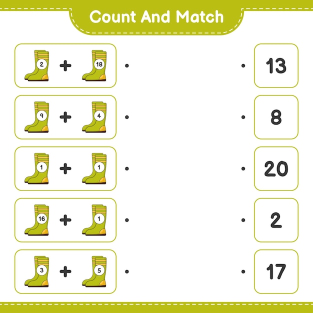 Count and match count the number of Rubber Boots and match with the right numbers
