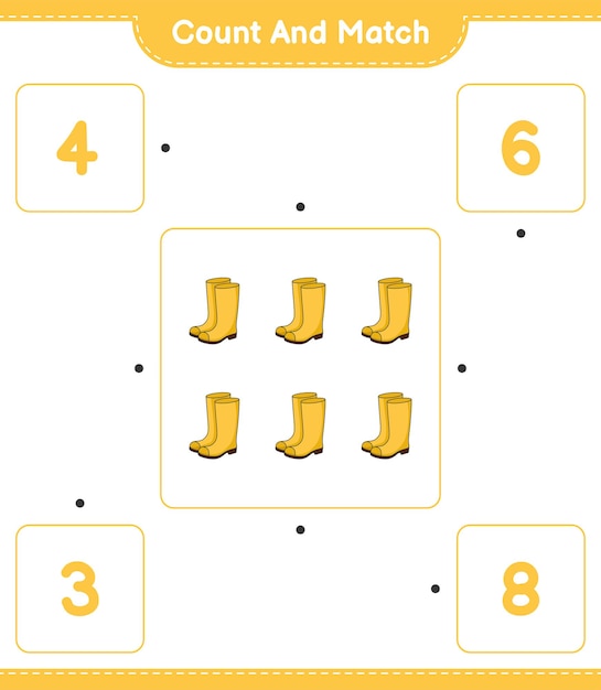 Count and match count the number of Rubber Boots and match with the right numbers