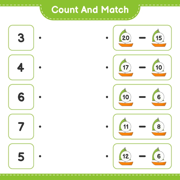 count and match, count the number of sailboat and match with the right numbers. educational children game, printable worksheet, vector illustration