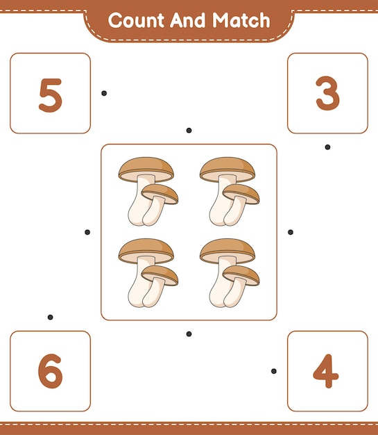 Count and match count the number of Shiitake and match with the right numbers