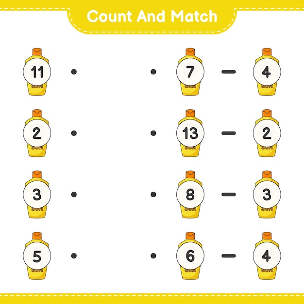 count and match count the number of sunscreen and match with the right numbers