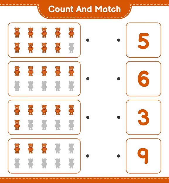 Count and match, count the number of Teddy Bear and match with the right numbers.