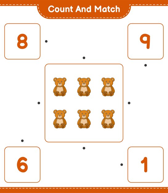 count the number of Teddy Bear and match with the right numbers