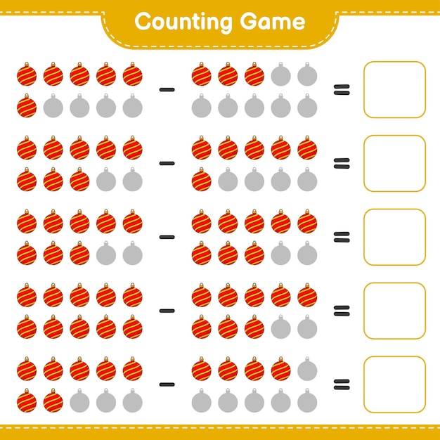 Counting game count the number of Christmas Ball and write the result Educational children game