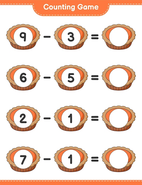 Counting game, count the number of Pie and write the result. Educational children game, printable worksheet 