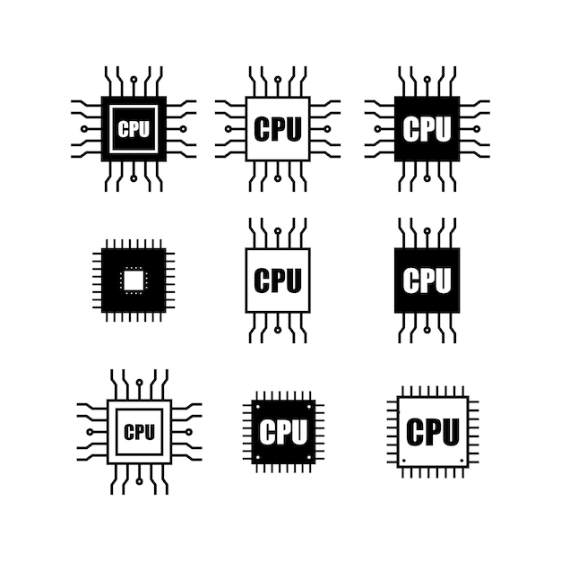 CPU circuit board icon set