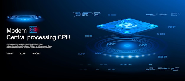 CPU processor for processing large amounts of information Electronic microprocessor for computer or telephone Concept banner with processor of the future